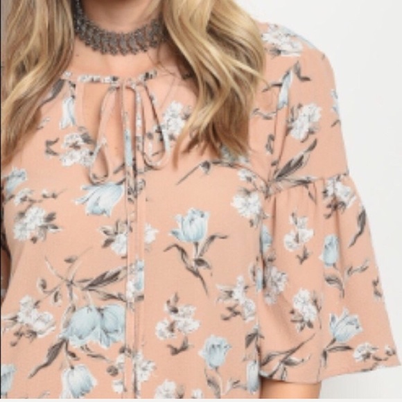 Peach Floral Print Shift Dress - Picture 4 of 8